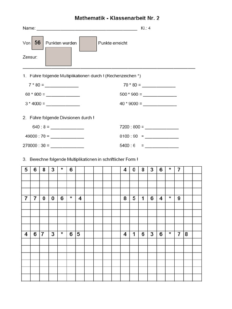 499 - Klasse 4 Math Deutsch | PDF