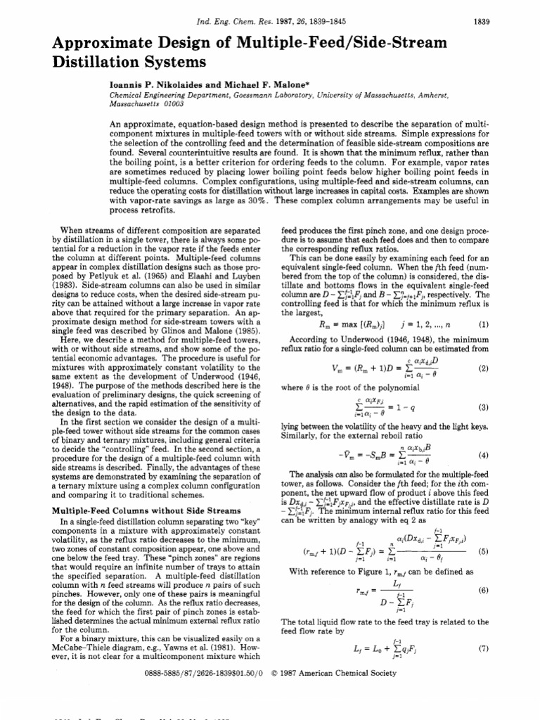 Approximate Design of Multiple Feed Side Stream Distillation Systems