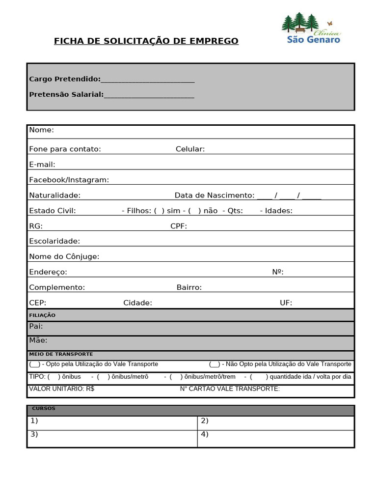 Ficha de Solicitação de Emprego | PDF | Business | Relações entre ...