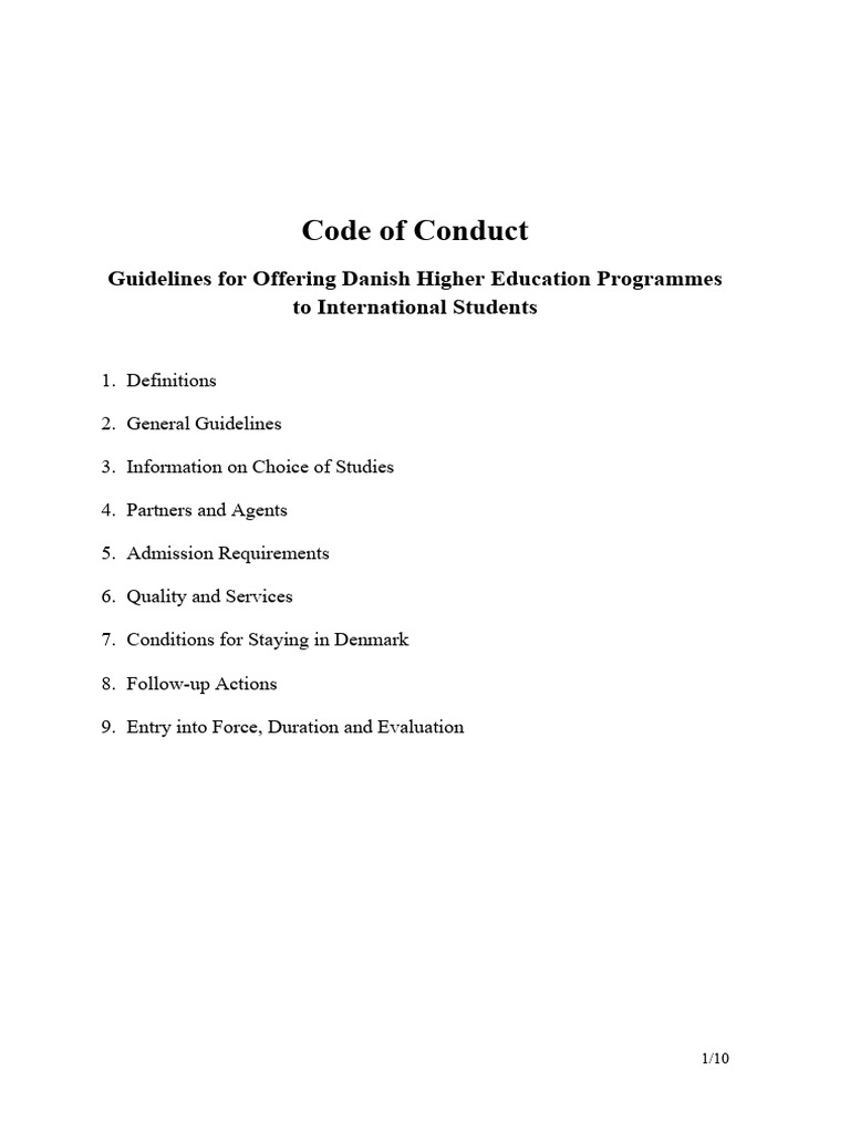 Danish Code of Conduct for International Students | PDF | Denmark ...