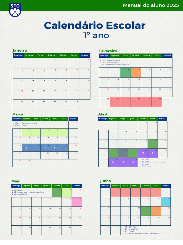 Calendário Escolar 2025 - 1º Ano | PDF