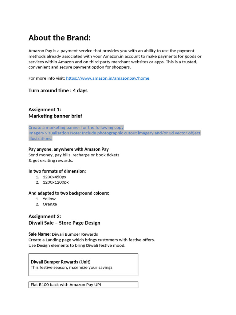 Assignment Brief For Amazon Pay | PDF