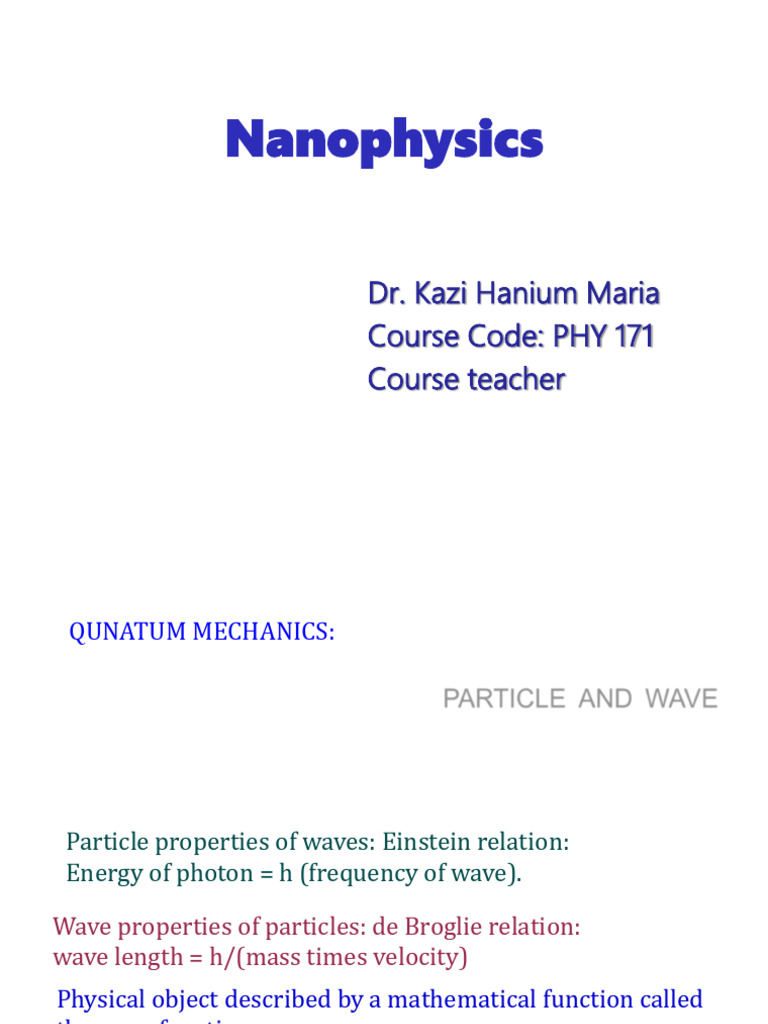 Lecture 1 | PDF | Electron | Quantum Mechanics