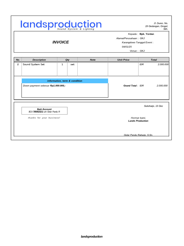 Sound System Invoice for Event 2025 | PDF