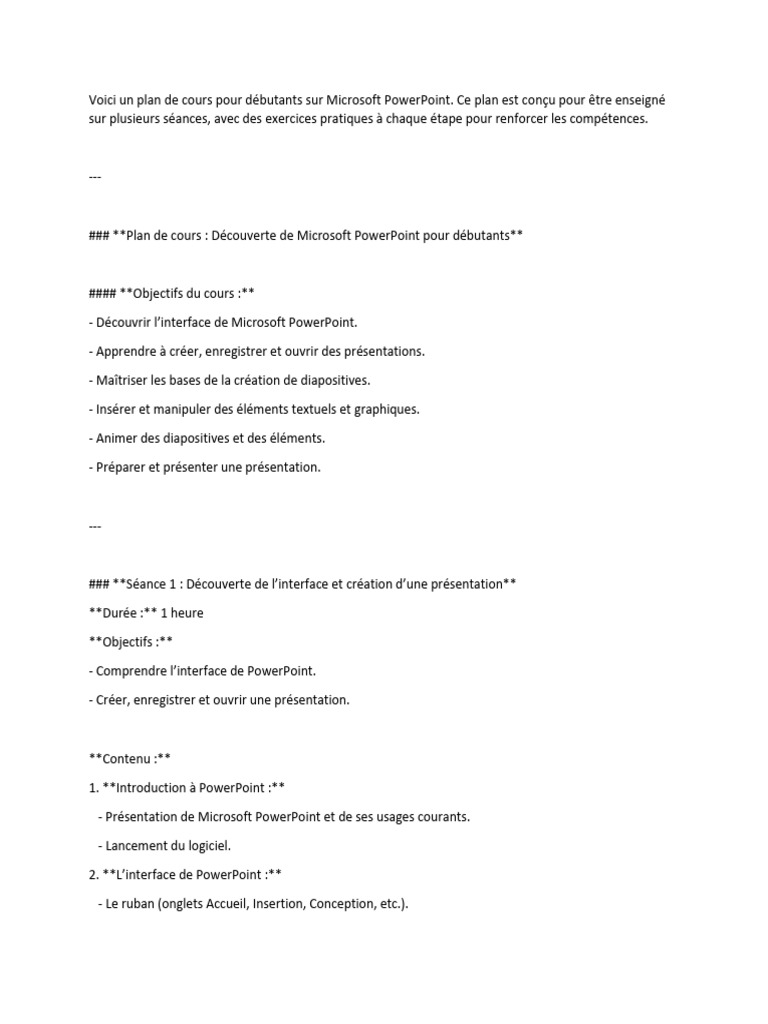 Cours Débutant PowerPoint : Plan et Exercices | PDF | Microsoft ...