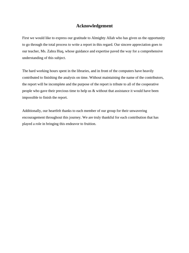 Acknowledgements for Report Completion | PDF
