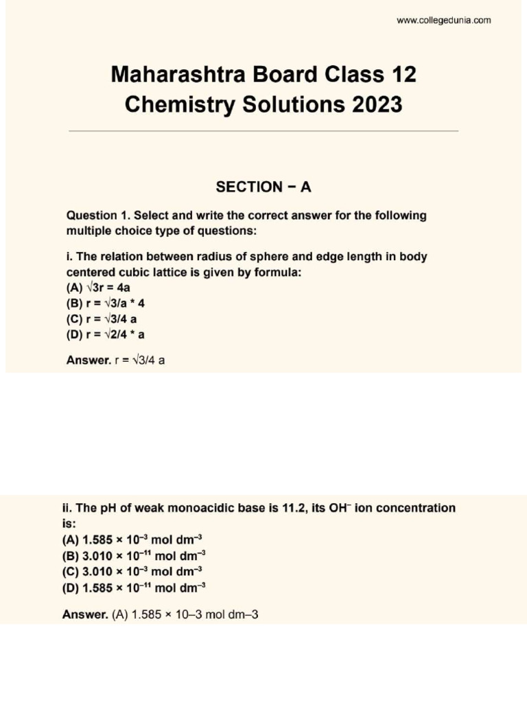Chemistry 2023 Solutions - Compressed | PDF