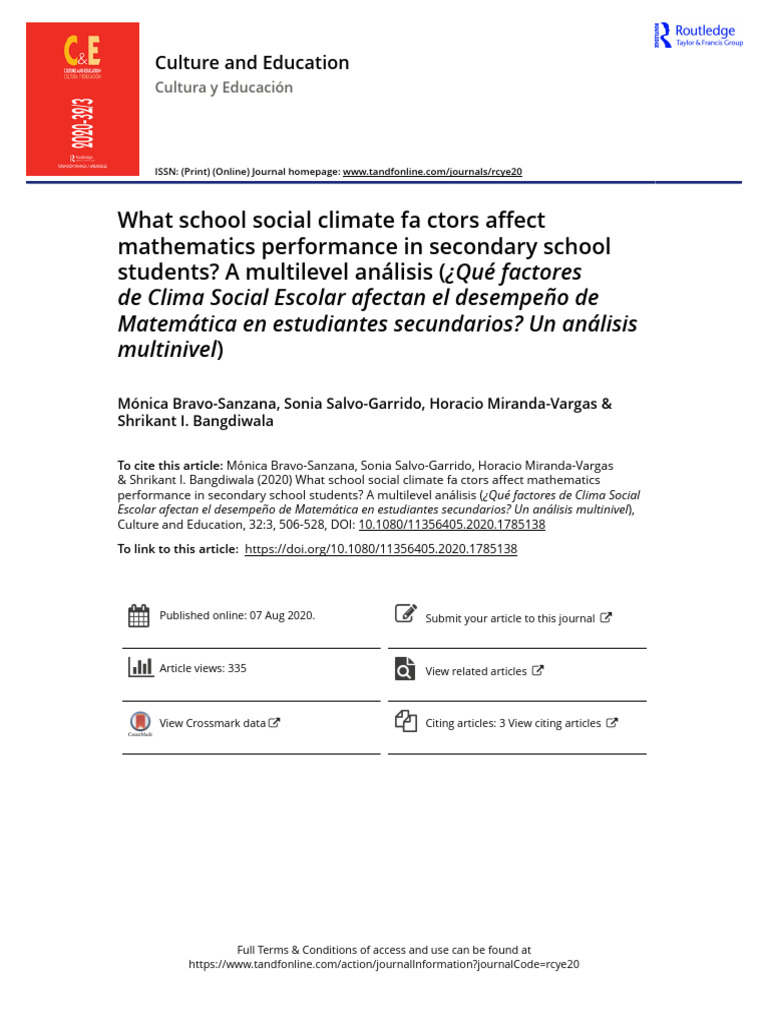 School Climate Impact on Math Performance | PDF | Multilevel Model ...