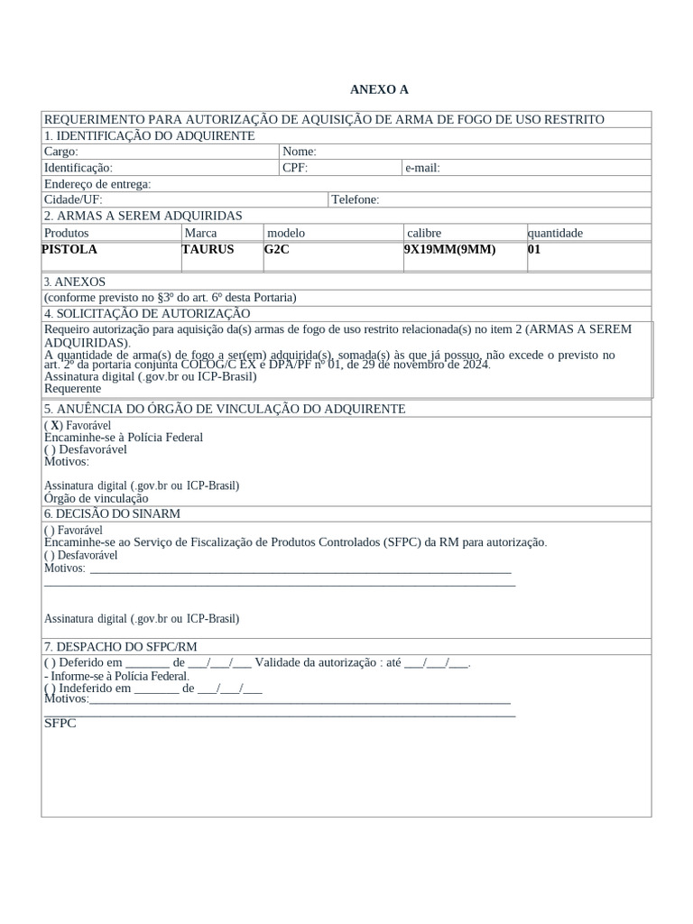 Requerimento de Autorização de Arma | PDF