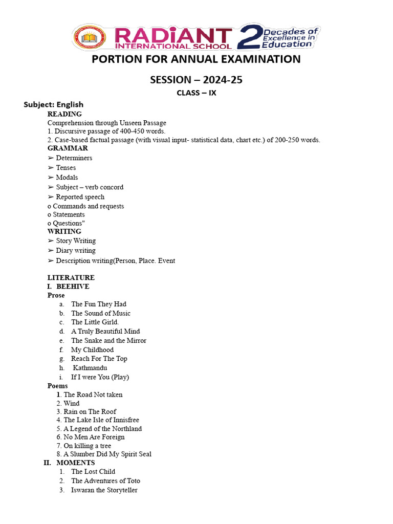 Class IX Annual Exam Syllabus 2024-25 | PDF | Geometry | Syntax