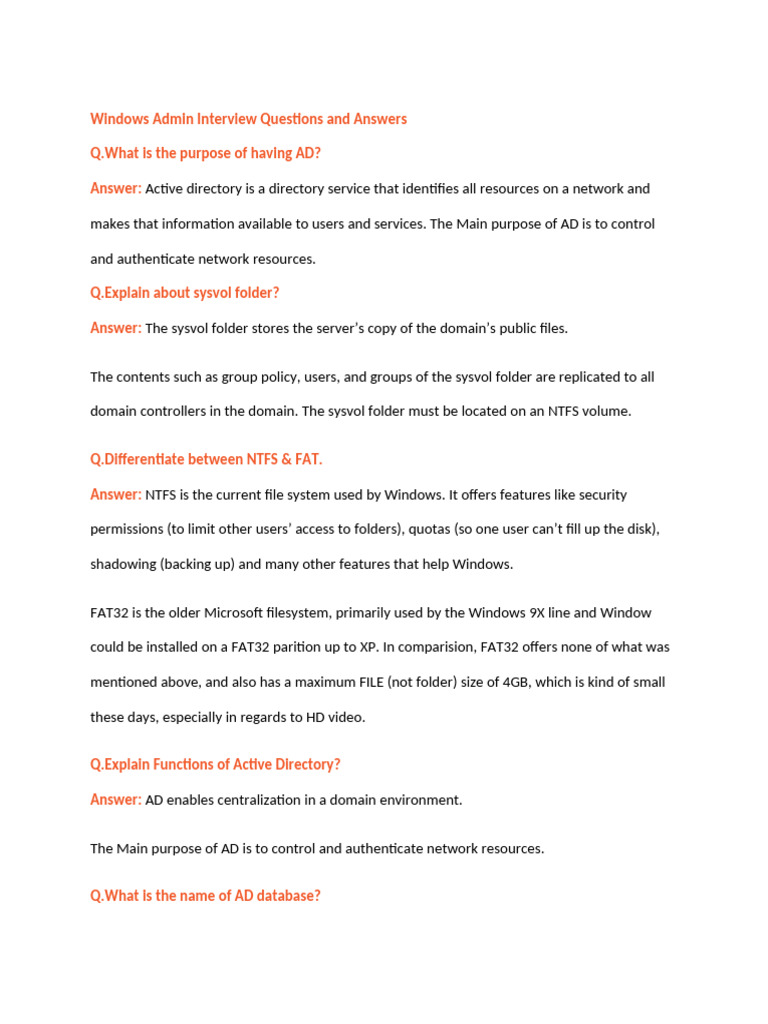 Windows Admin Interview Q&A Guide | PDF | Active Directory | Group Policy
