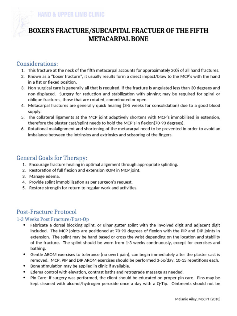 Boxer Fracture Protocol | PDF | Injury | Musculoskeletal System