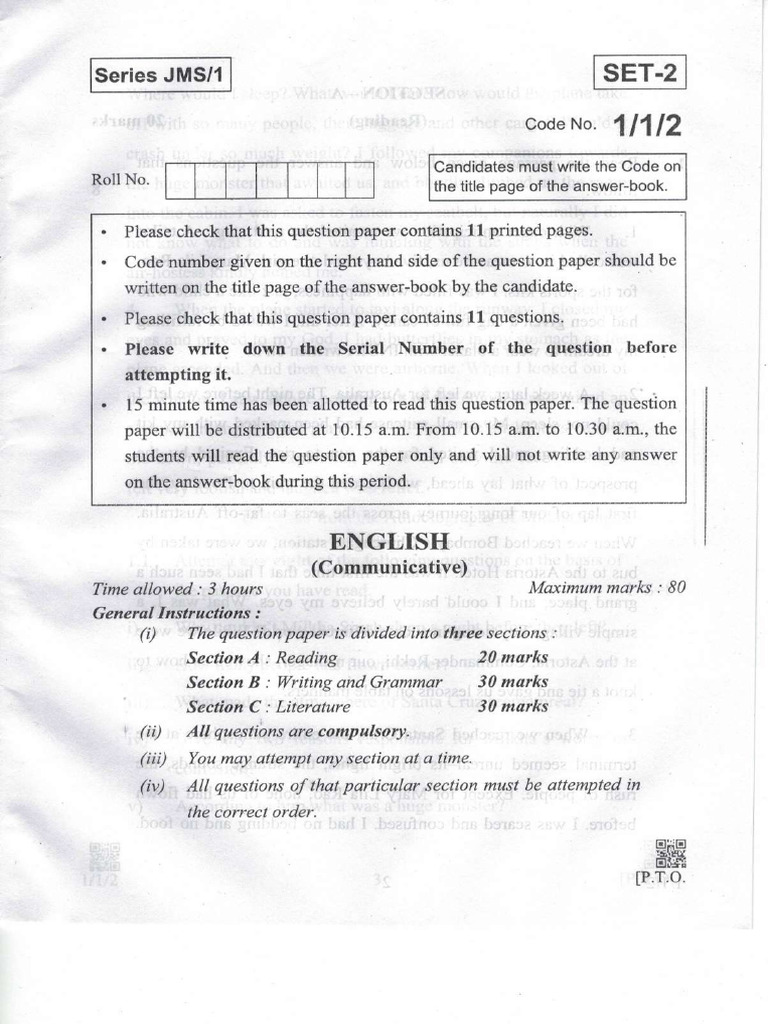 CBSE Class 10 English Communicative - SET 2 Question Paper 2019 | PDF