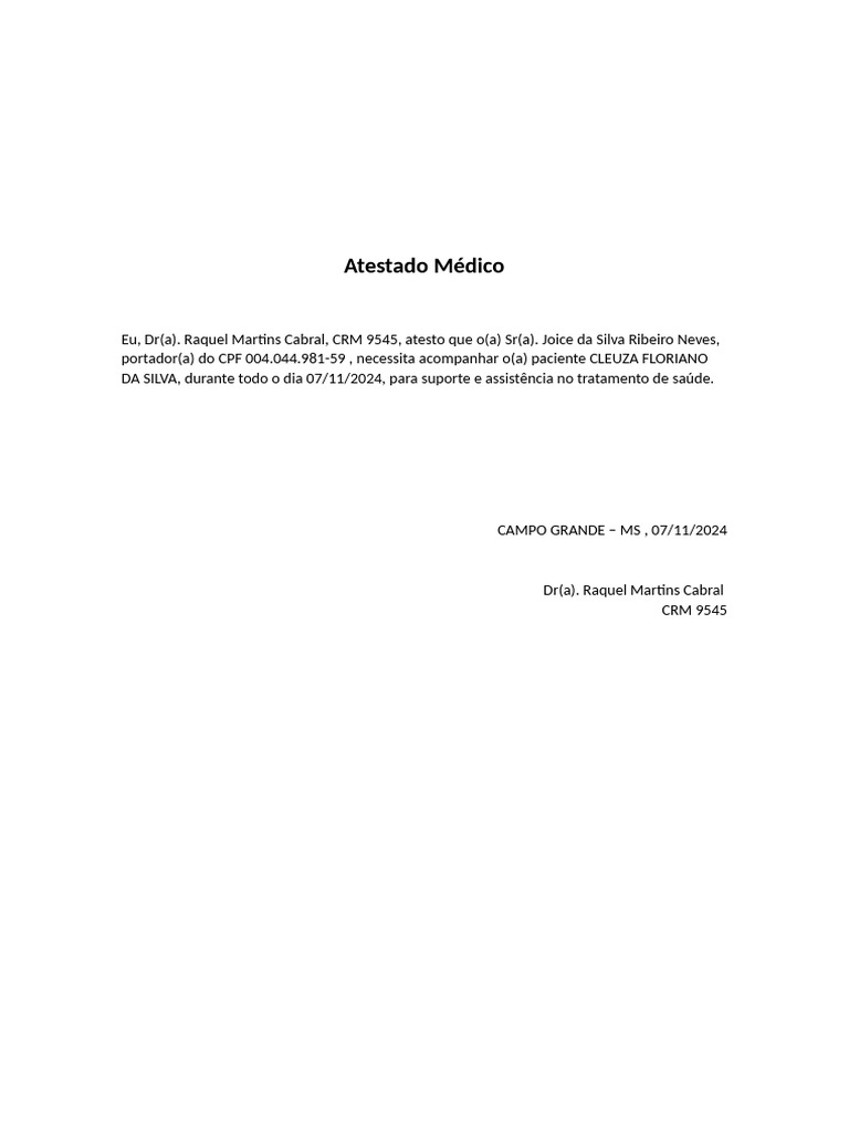 Atestado Médico de Acompanhante | PDF