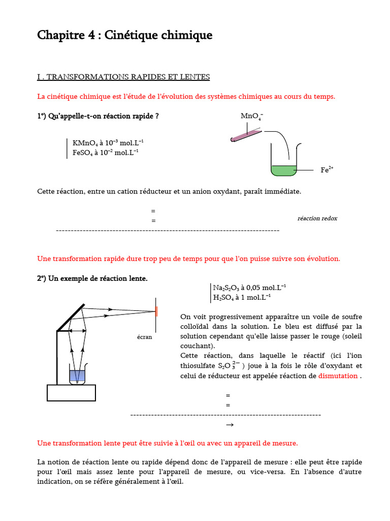 Cinétique chimique : réactions rapides et lentes | PDF | Catalyse ...