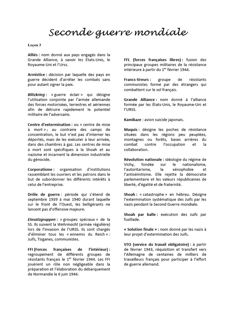 Termes clés de la Seconde Guerre mondiale | PDF | L'Holocauste ...