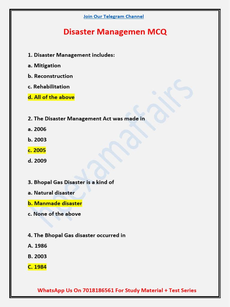 Disaster Management MCQs for Study | PDF | Natural Disasters | Earthquakes