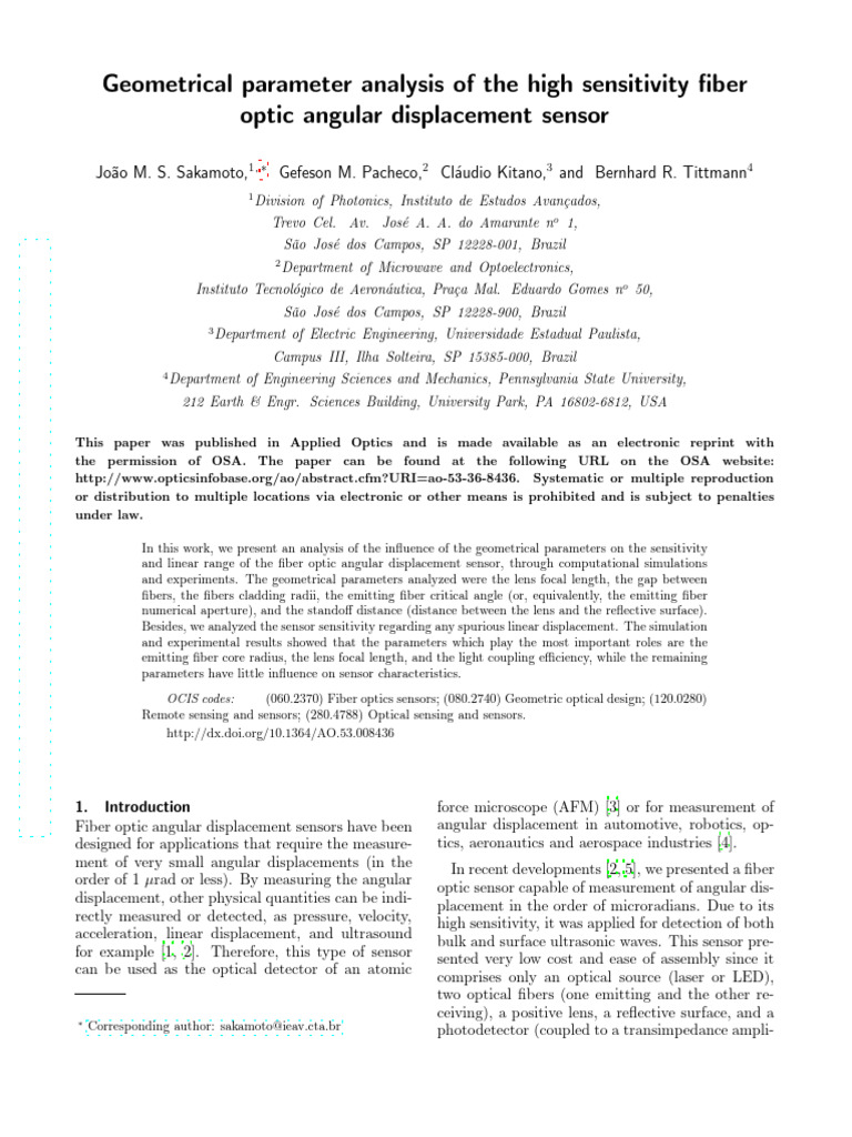 Fiber Optic Angular Displacement Sensor Analysis | PDF | Optical Fiber ...