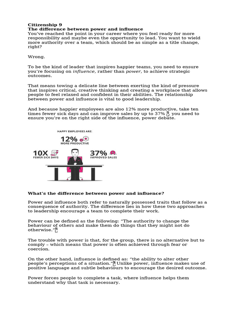 The Difference Between Power and Influence | PDF | Power (Social And ...