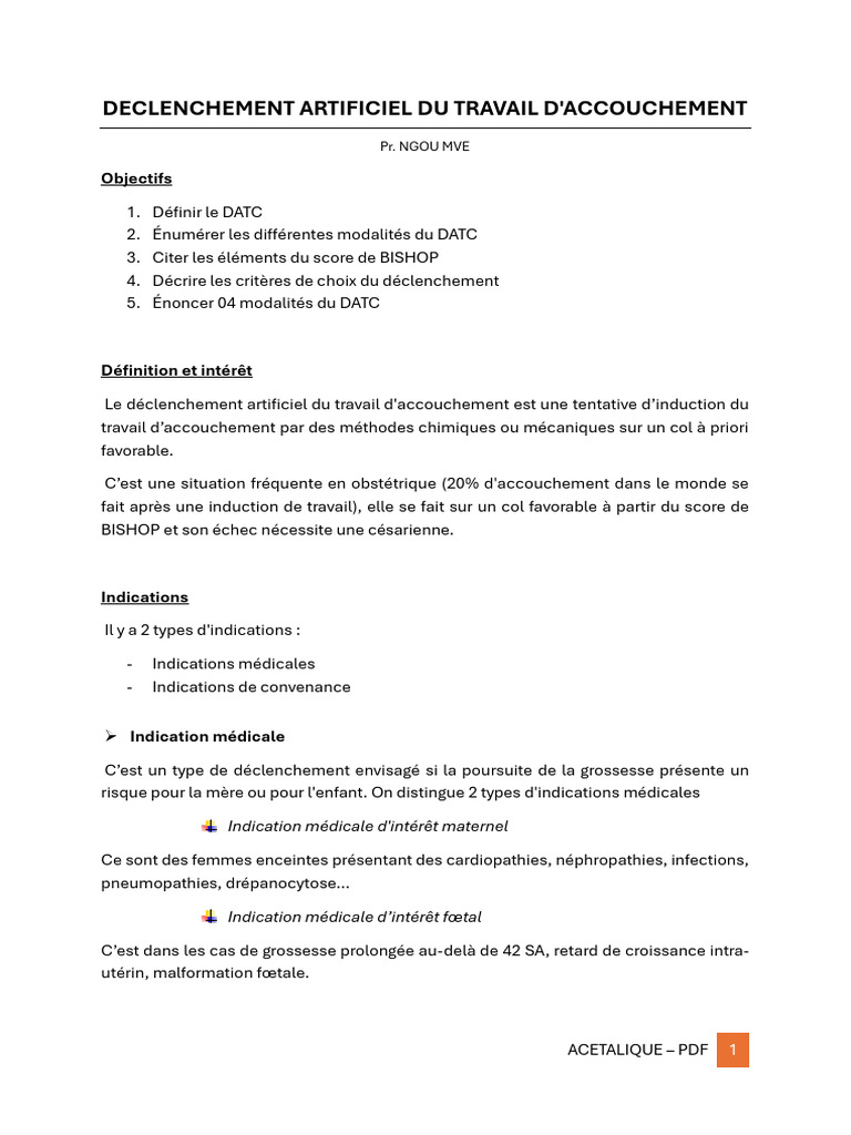 Déclenchement Artificiel du Travail d'Accouchement | PDF | Accouchement ...