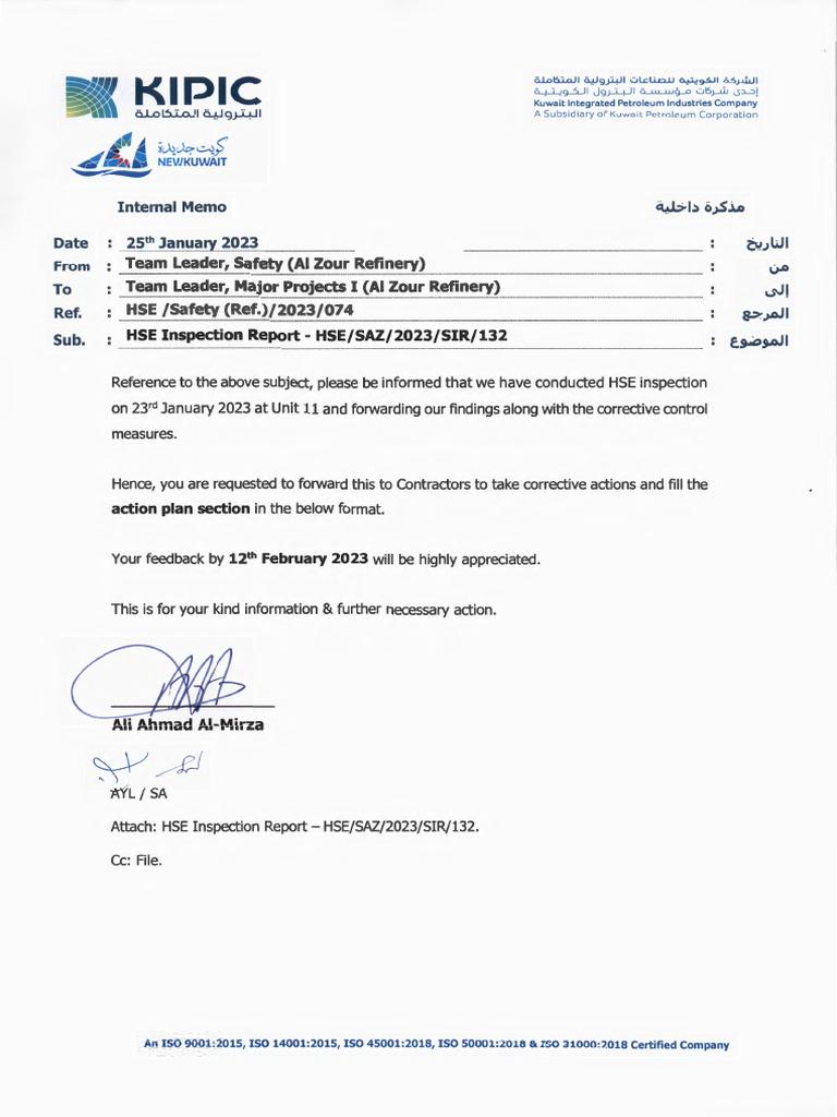 HSE Safety (Ref) 2023 074 HSE Inspection Report HSE SAZ 2023 SIR 132 | PDF