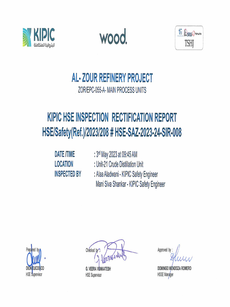 KIPIC HSE SITE INSPECTION RECTIFICATION REPORT - HSE-SAFETY (Ref ...