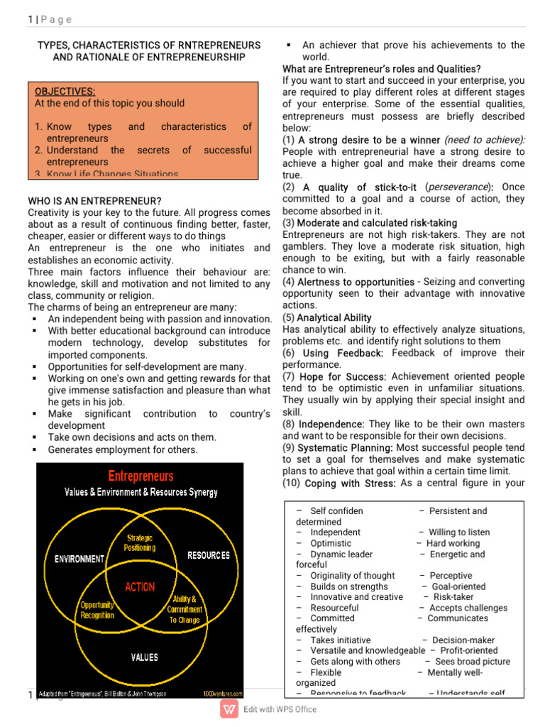 Types and Traits of Successful Entrepreneurs | PDF