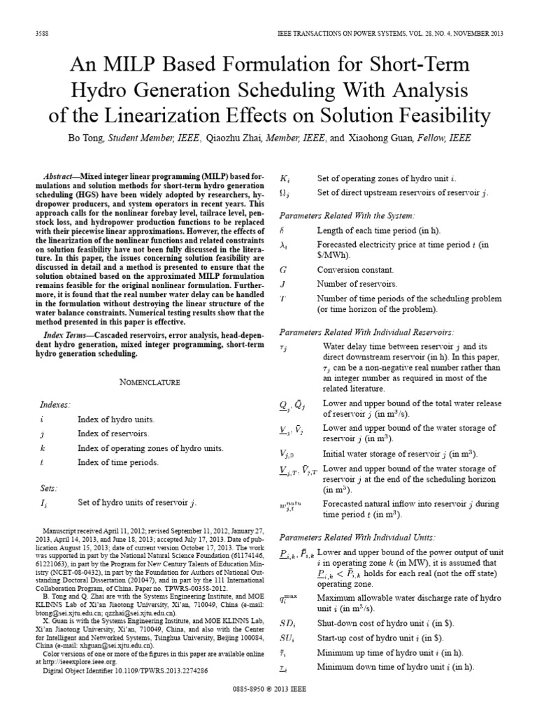 An MILP Based Formulation For Short-Term | PDF | Linear Programming ...