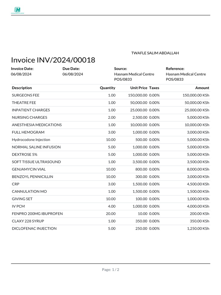 Medical Invoice INV/2024/00018 Details | PDF | Clinical Medicine ...