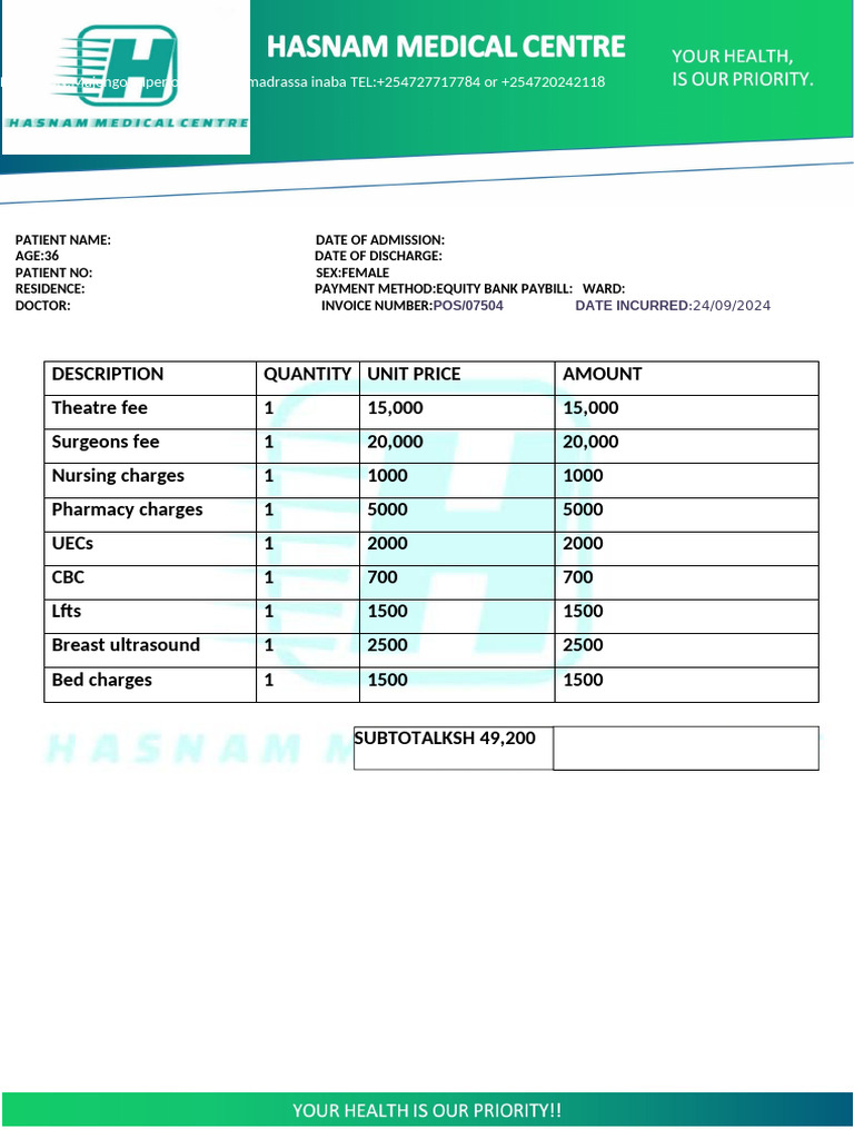 Medical Invoice for Maryam Dube | PDF | Public Services | Health Sciences