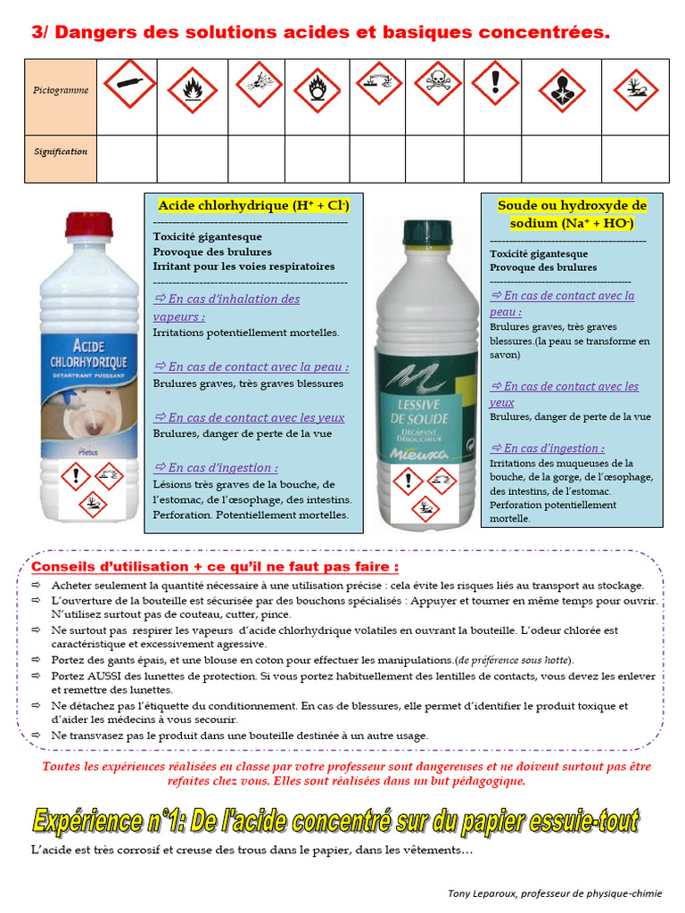 Dangers des Acides et Bases Concentrés | PDF | Composés chimiques | Chimie