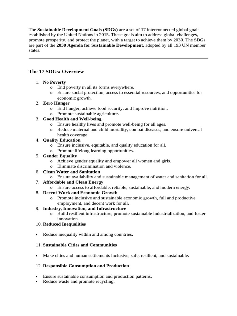 Overview Of Sustainable Development Goals Pdf Sustainability