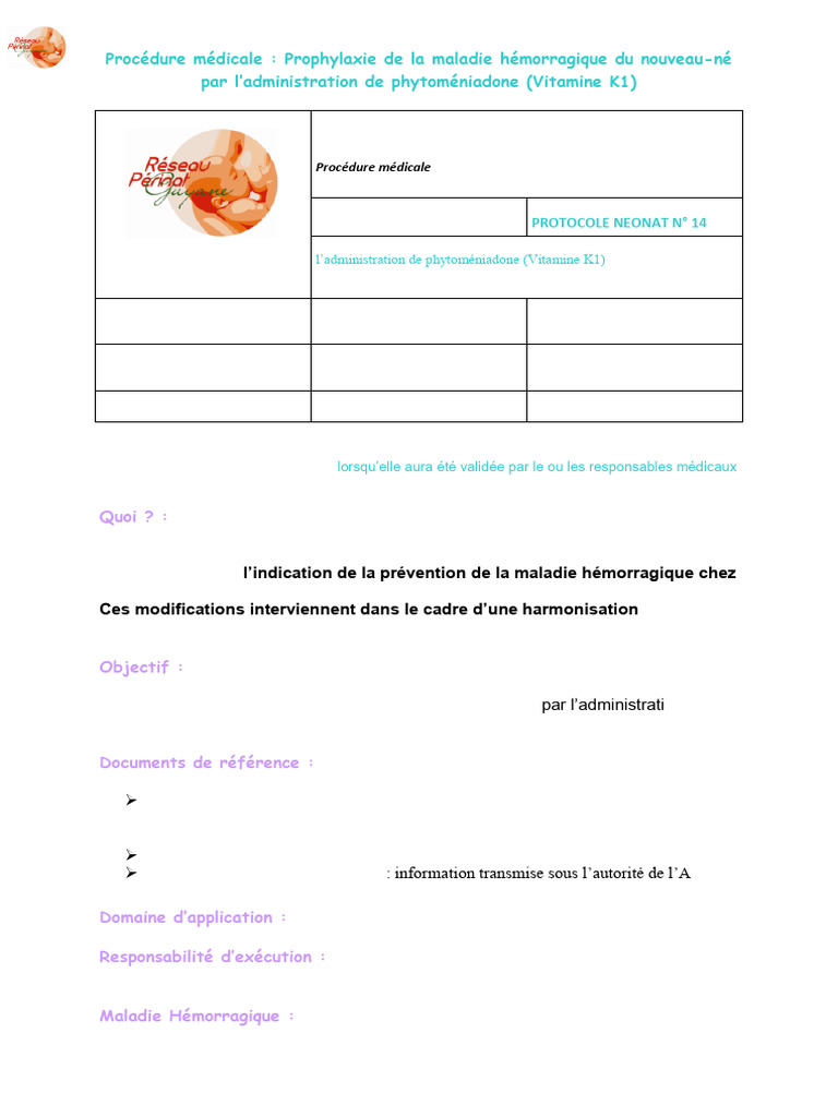 Prophylaxie MHNN par Vitamine K1 | PDF | Hémostasie | Spécialités médicales