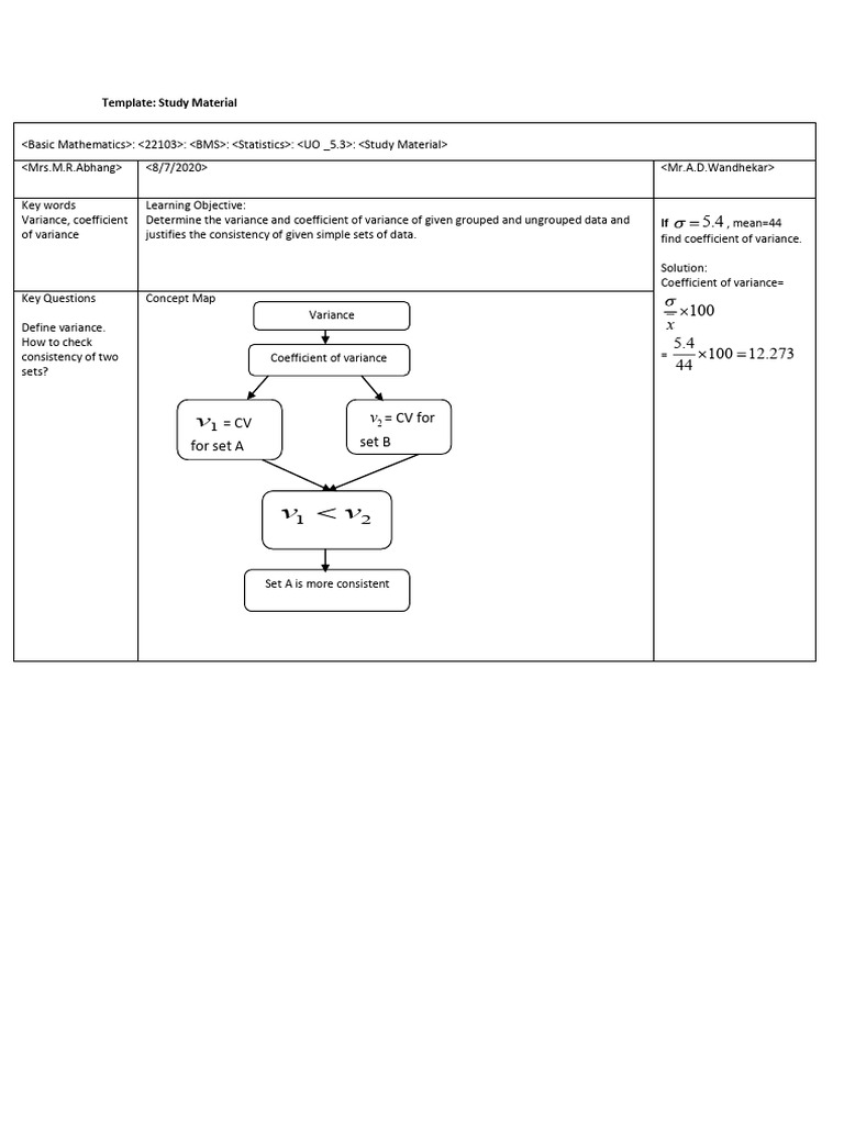 Notes Statistics Parta | PDF | Coefficient Of Variation | Standard ...