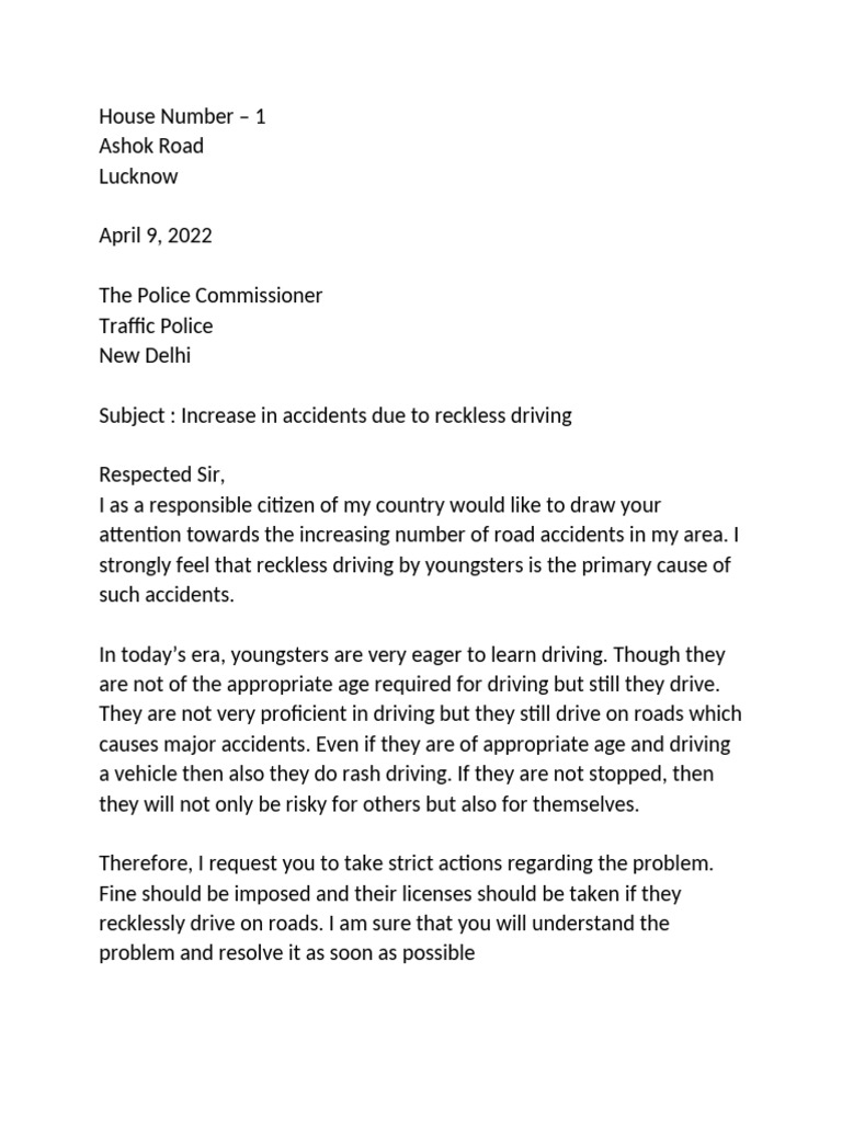 Complaint on Reckless Driving Issues | PDF