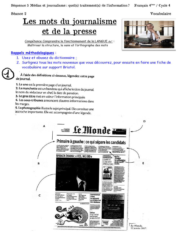 Vocabulaire du journalisme en 4ème | PDF