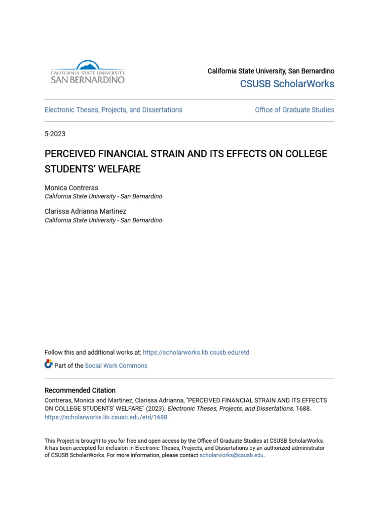 Financial Strain's Impact on Student Welfare | PDF | Social Support ...