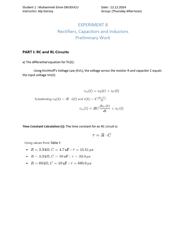 RC and RL Circuit Analysis Report | PDF | Electronic Design | Analog ...