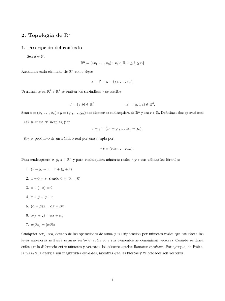 Topología y Espacios Vectoriales en Rn | PDF | Espacio vectorial ...