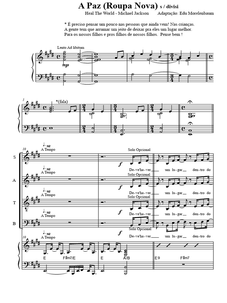 Partitura - A Paz (Roupa Nova) | PDF