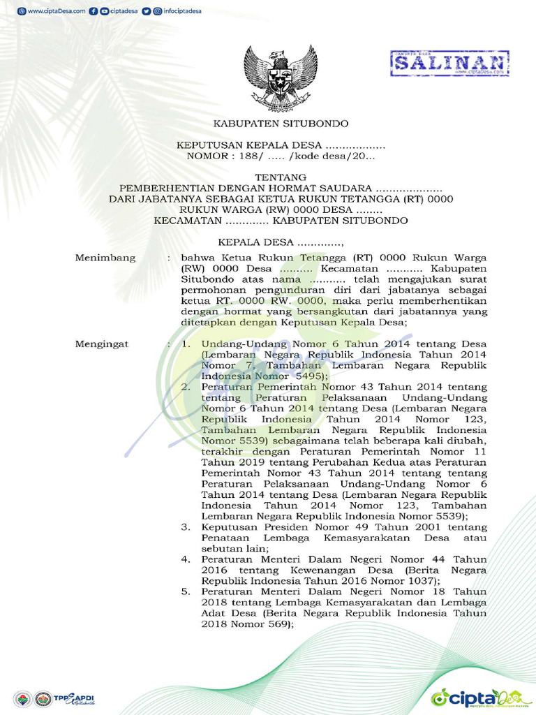 SK Pemberhentian RT - RW | PDF