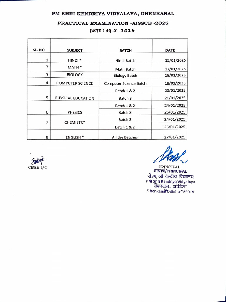 AISSCE 2025 Practical Exam Schedule | PDF