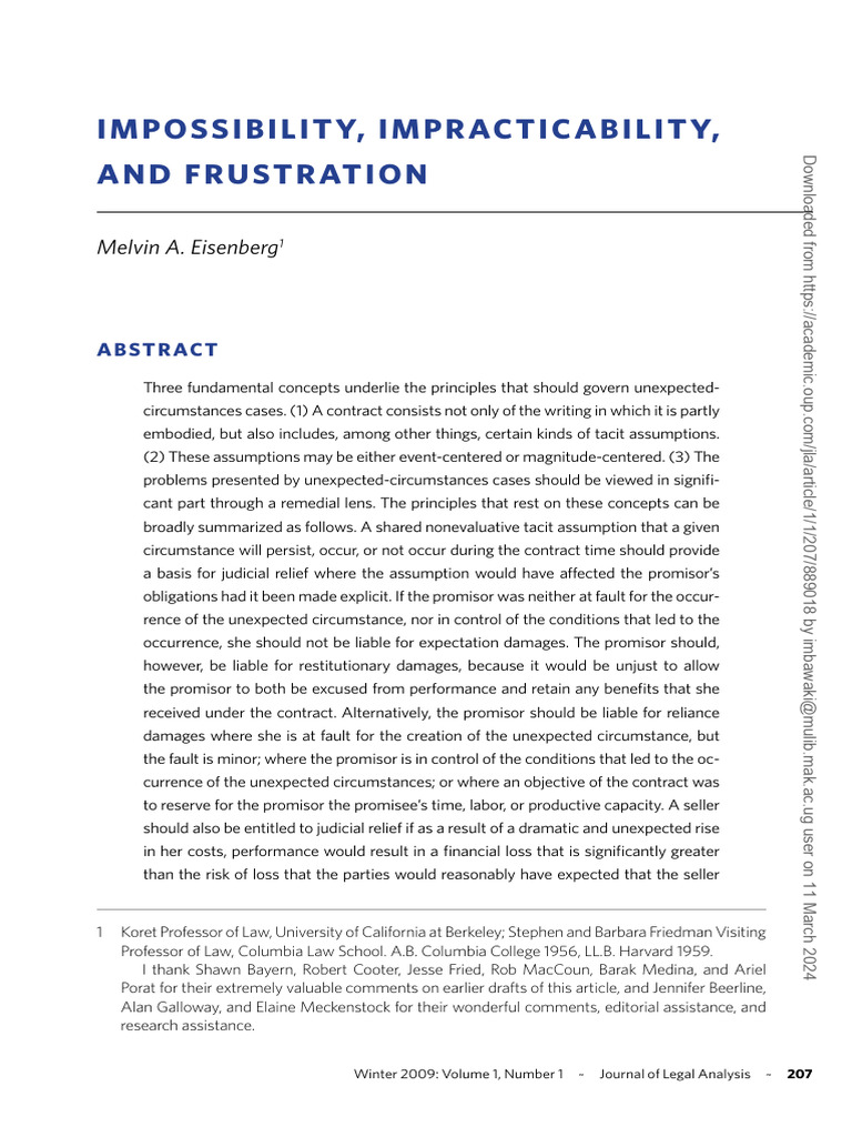 Impossibility, Impracticability, and Frustration' | PDF | Legal Remedy ...