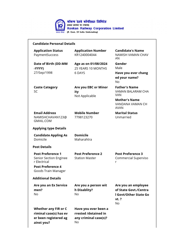Candidate Application Details for DGVCL | PDF | Government And Personhood