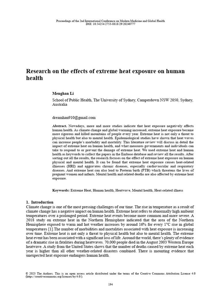 Research On The Effects of Extreme Heat Exposure o | PDF | Mental ...