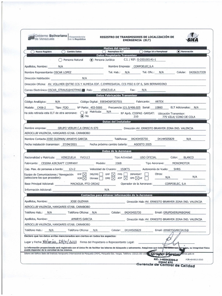 Registro de Transmisores de Emergencia | PDF | Aviación | Aeronave