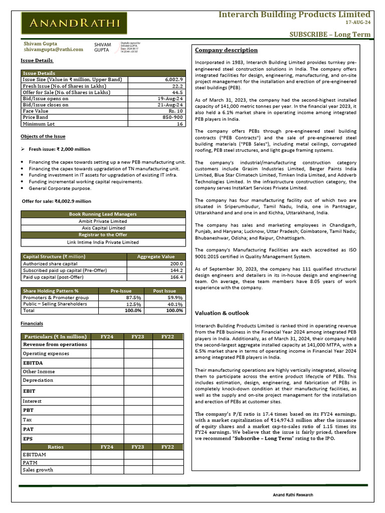 Interarch Building Products IPO Analysis | PDF | Enterprise Resource ...
