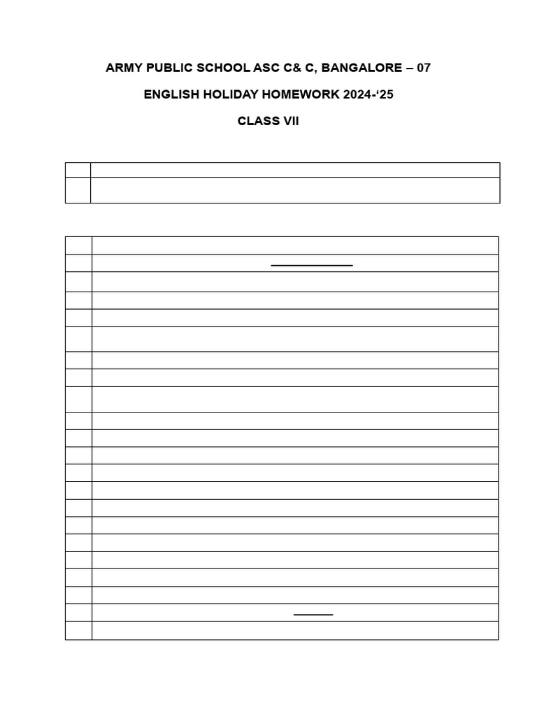 Class VII English Holiday Homework 2024 | PDF