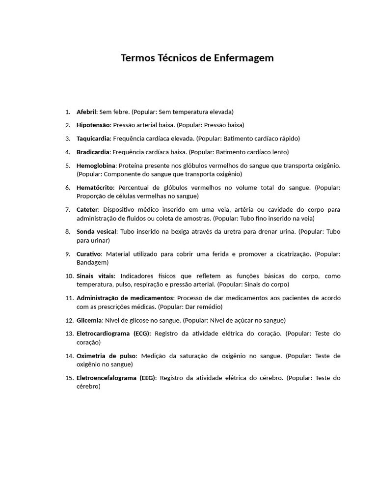 Termos Técnicos de Enfermagem | PDF