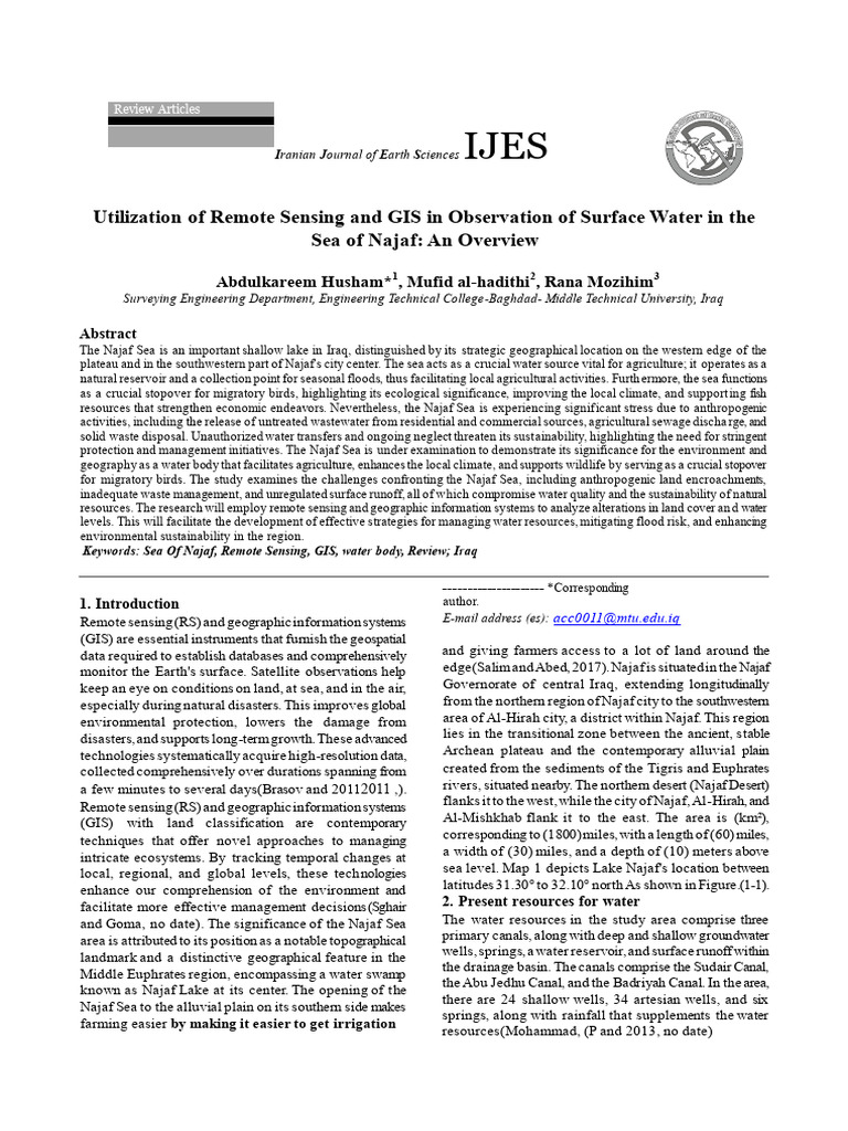 Remote Sensing of Najaf Sea Water Quality | PDF | Geographic ...
